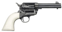 Taylors & Company 200059 1873 Cattleman Outlaw Legacy 357 Mag Caliber with 4.75" Barrel, 6rd Capacity Cylinder, Overall Blued Engraved Finish Steel & Ivory Synthetic Grip