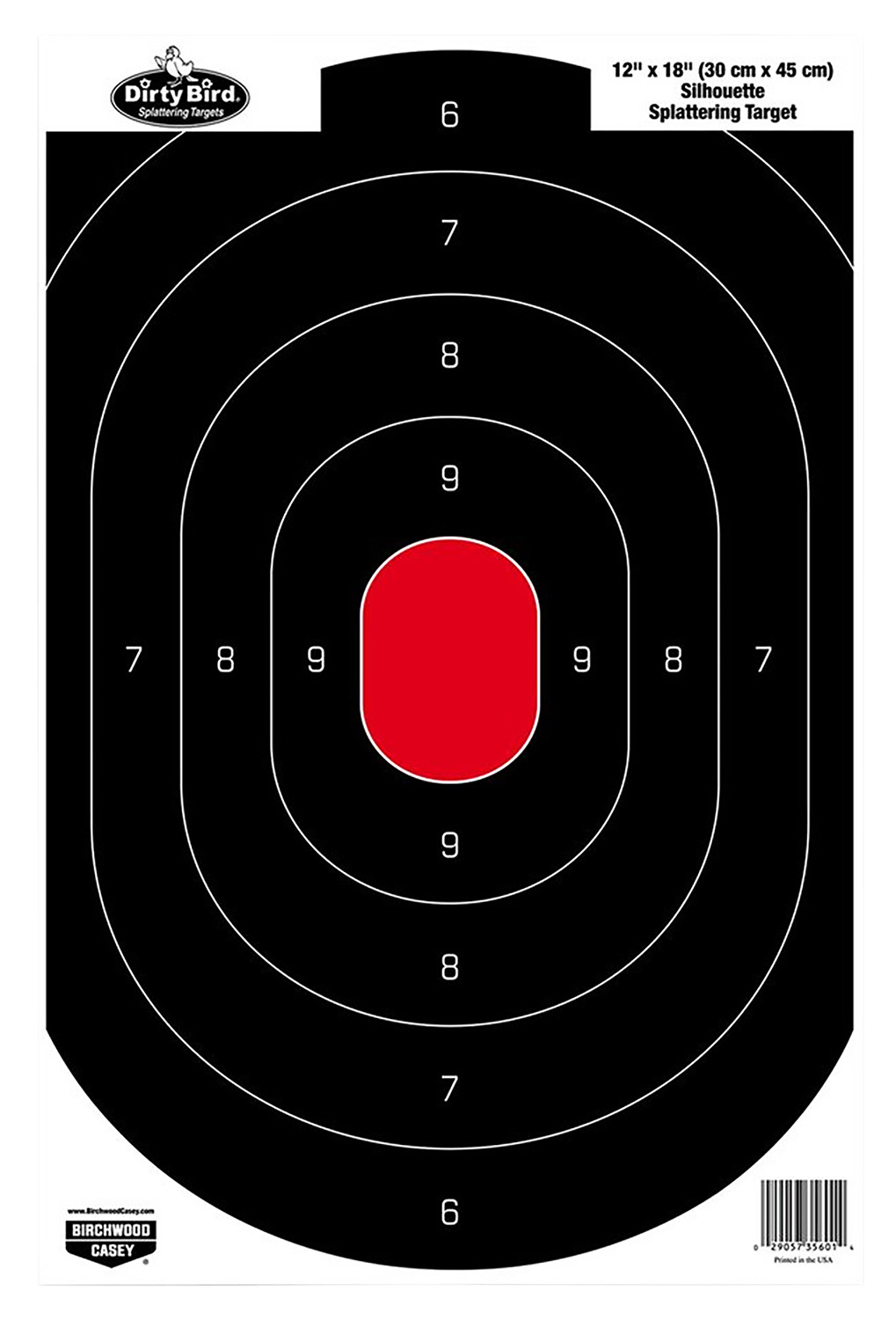 Birchwood Casey 35601 Dirty Bird Silhouette Tagboard Hanging Pistol 12" x 18" Black/Red White Impact Splatter 100 Per Pkg