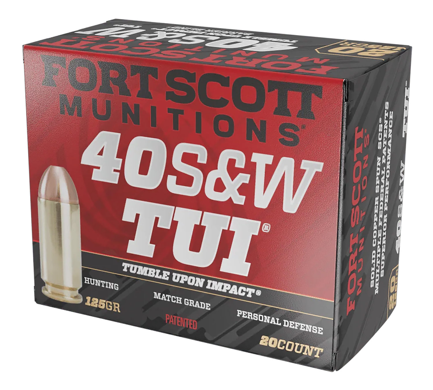 Fort Scott Munitions 400125SCV Tumble Upon Impact (TUI) 40S&W 125gr Solid Copper Spun 20 Per Box/25 Case