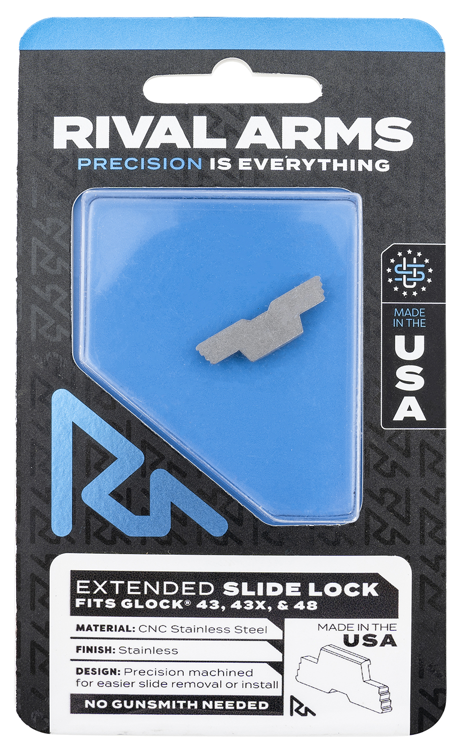 Rival Arms RARA80G003D Slide Lock Extended Polished Stainless for Glock 43/43X/48