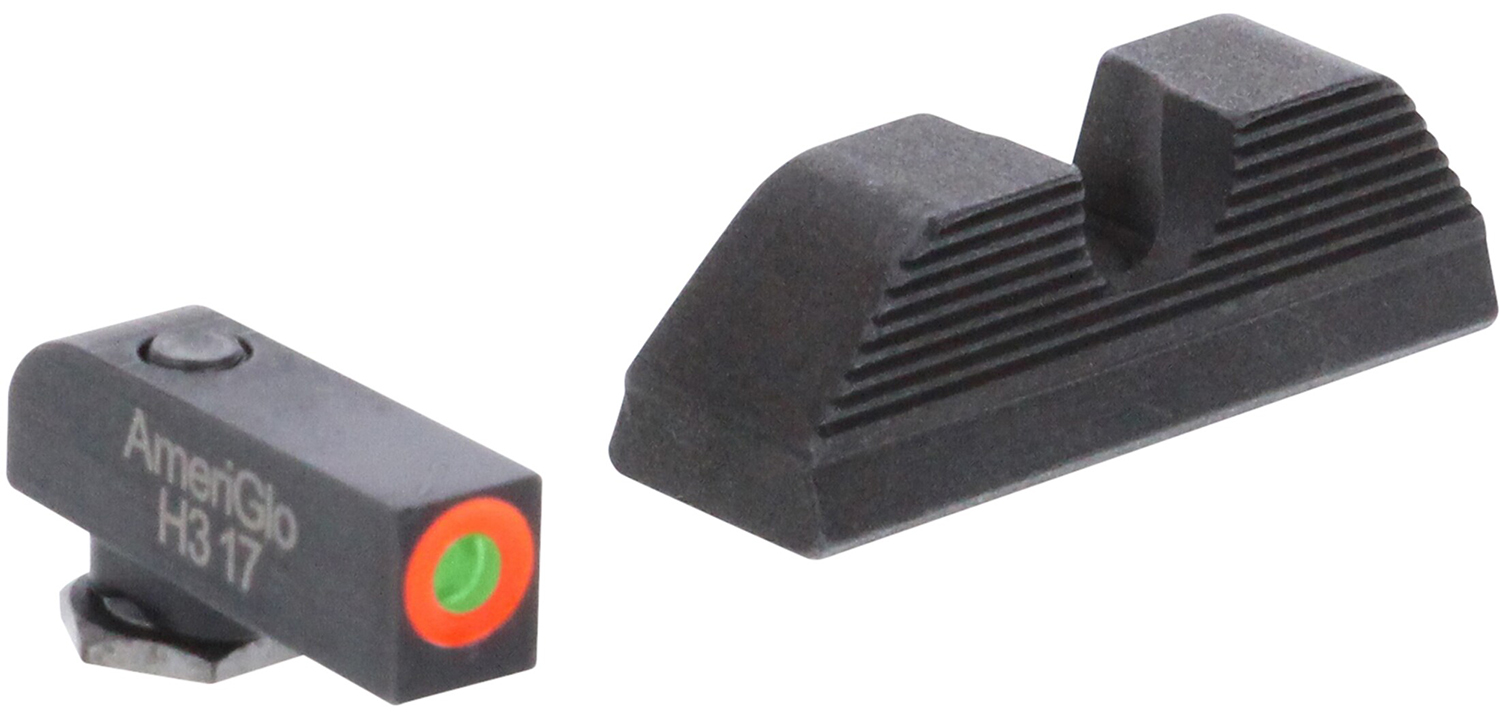 AmeriGlo GL5353 Protector Sight Set for Glock Green Tritium Orange Outline Front Sight-Black Serrated Rear Sight