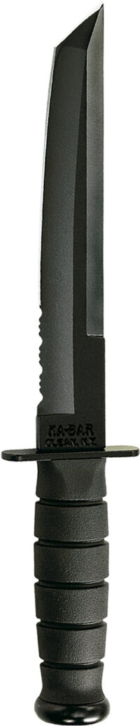 Ka-Bar 1245 Tanto  8" Fixed Tanto Part Serrated Black 1095 Cro-Van Blade, Black Kraton G Handle, Includes Sheath