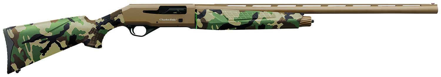 Charles Daly 930328 601 12 Gauge 4+1 3" 28" Vent Rib Barrel, Flat Dark Earth Finish Aluminum Receiver, Woodland Camo Synthetic Stock, Includes 3 Choke Tubes