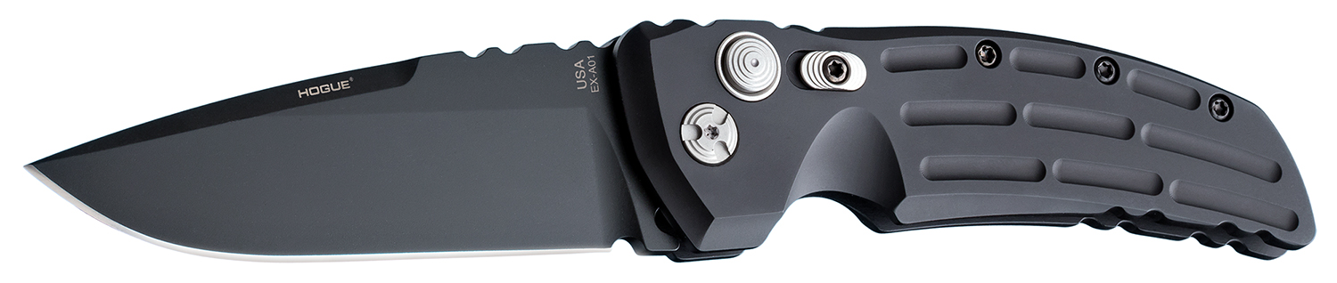 Hogue 34110 EX-A01 4" Folding Drop Point Plain Black Cerakote 154CM SS Blade/Matte Black w/Fluted texture Aluminum Handle