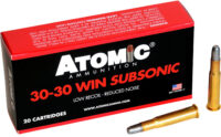 Atomic Ammunition 00410  Subsonic 30-30Win 165gr Lead Round Nose Flat Point 20 Per Box/10 Case
