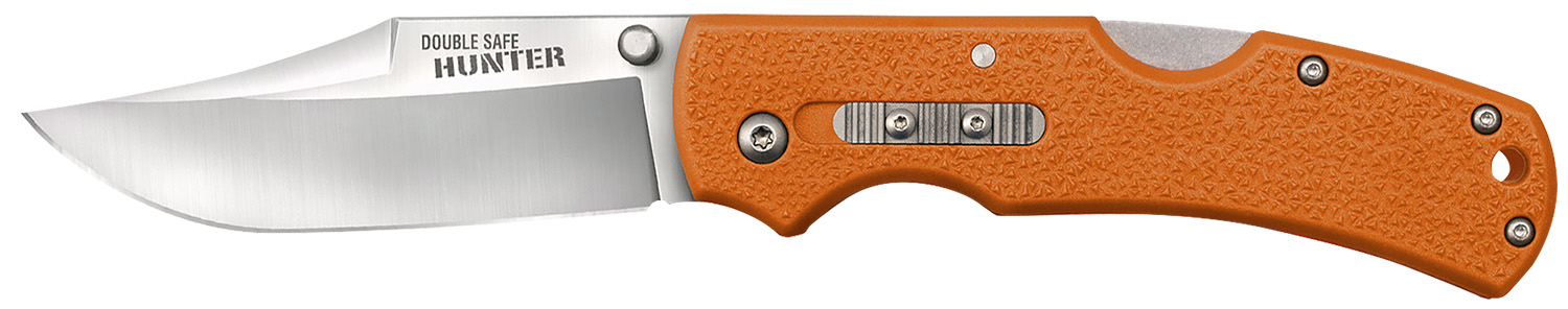 Cold Steel CS23JBZ Double Safe Hunter 3.50" Folding Clip Point Plain Satin 8Cr13MoV SS Blade, 4.88" Blaze Orange Textured GFN Handle