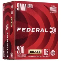 FEDERAL 9MM LUGER 115GR FMJ CHAMPION 200CT 200 RD/BX 5 BX/CS