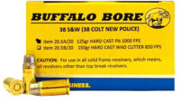 Buffalo Bore Ammunition 205A20 Personal Defense Strictly Business 38S&W 125gr Hard Cast Flat Nose 20 Per Box/12 Case
