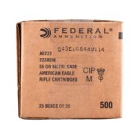 Federal Ammo American Eagle Rifle Ammunition .223 Rem 55 gr FMJ 3240 fps 500/rd Case