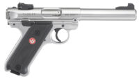 Ruger 40103 Mark IV Target 22 LR 10+1 5.50" Satin Stainless Bull Barrel, Satin Stainless Steel Slide, Stainless Steel Frame Drilled & Tapped Receiver, Black Checkered Polymer Grip, Right Hand