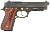 Taurus 1-920151GLD-HW1 92  Full Size Frame 9mm 17+1 5" Matte Black Stainless Steel Barrel, Matte Black Serrated Alloy Steel Slide, Matte Black w/Gold Accents Aluminum Frame w/Picatinny Rail, Wood Grip